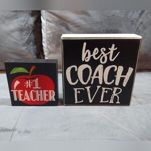 NWOT BUNDLE #1 TEACHER BLOCK TABLETOP DECOR & BEST COACH EVER BLOCK WALL SIGN